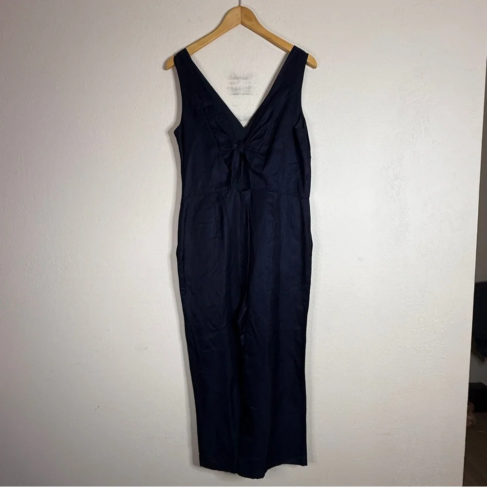 BANANA REPUBLIC navy blue sleeveless wide leg crop linen jumpsuit SIZE 10 NEW